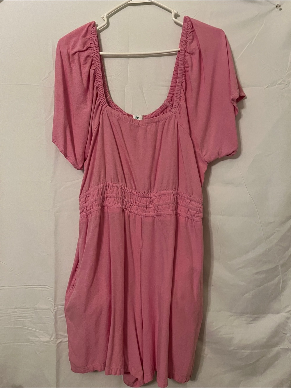 dip Pink Short Sleeve Chemise with Gathered Waist. A romper